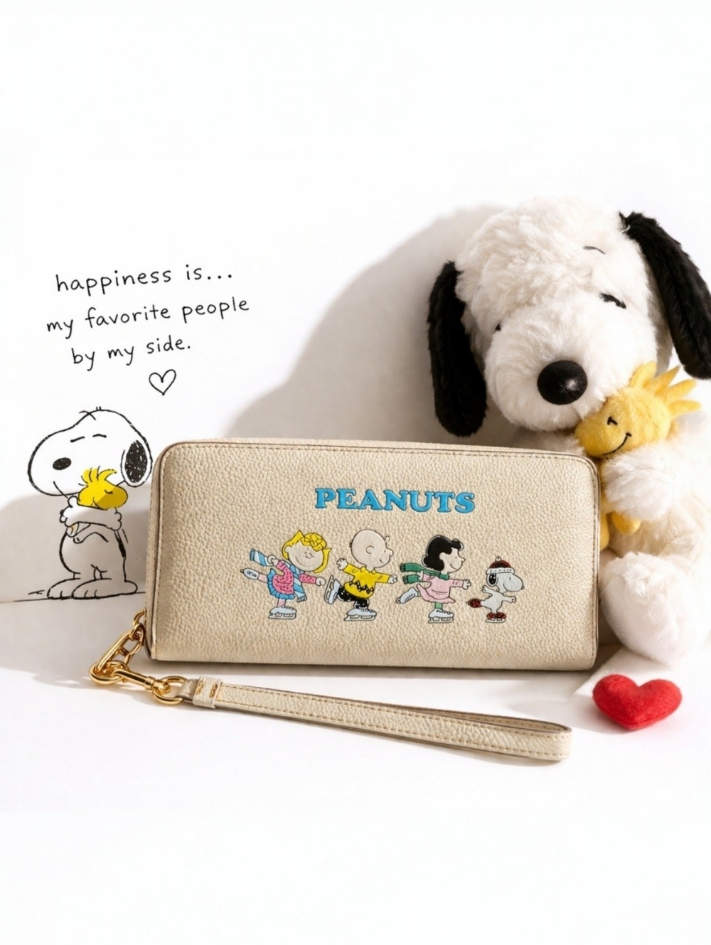 Coach x Peanuts Snoopy Ice Skating Wallet Wristlet Ivory Leather NWOT